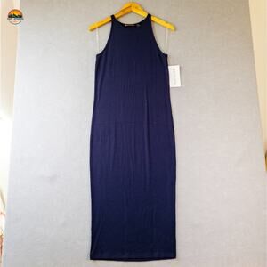NWT Athleta Bodycon Dress Navy Blue Sunkissed Stretchy Ribbed Midi Women's Small